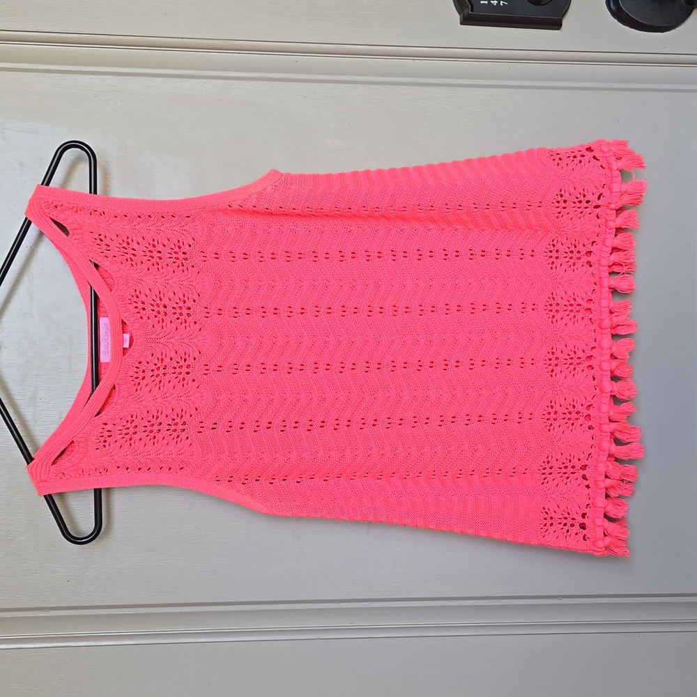 Lilly Pulitzer Hot Coral crochet tank with tassels